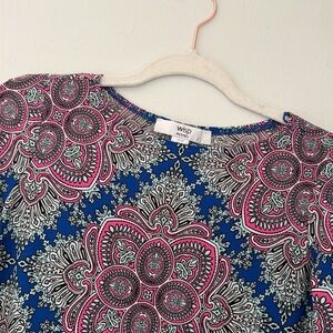 Women’s Blue and Pink Paisley Print Dress
